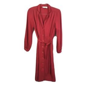 Vintage Nipon Boutique Wool Shirtdress Women's Size 6 Red Belted Waist FLAW
